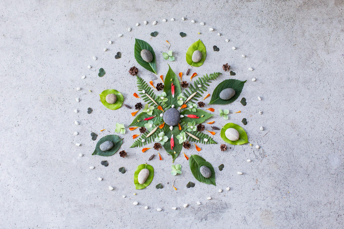 Abstract illustration representing mindful daily routines with nature-inspired circular shapes
